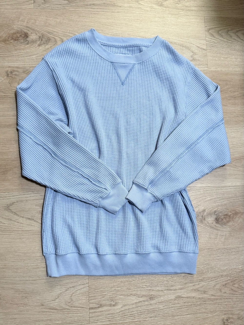 aerie Pastel Blue Waffle Crewneck Sweater